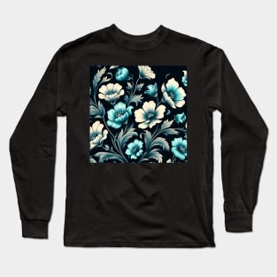 Sky Blue Floral Illustration Long Sleeve T-Shirt